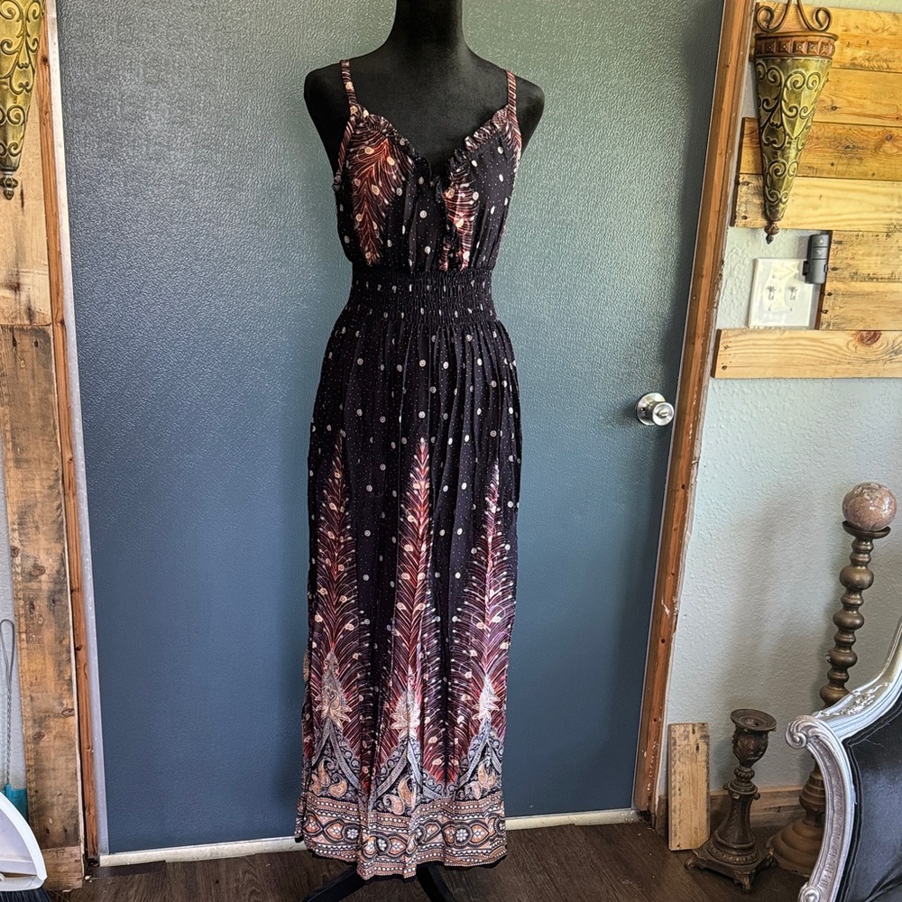 Elegant Black White, & Orange  Maxi Dress